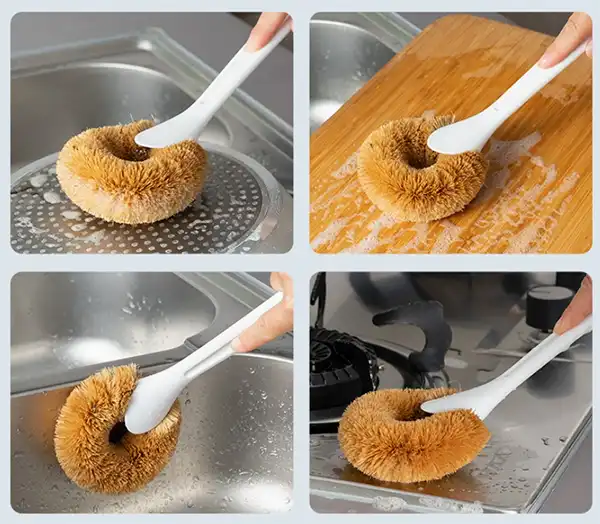 The Natural White Coconut Fiber Kitchen Brush