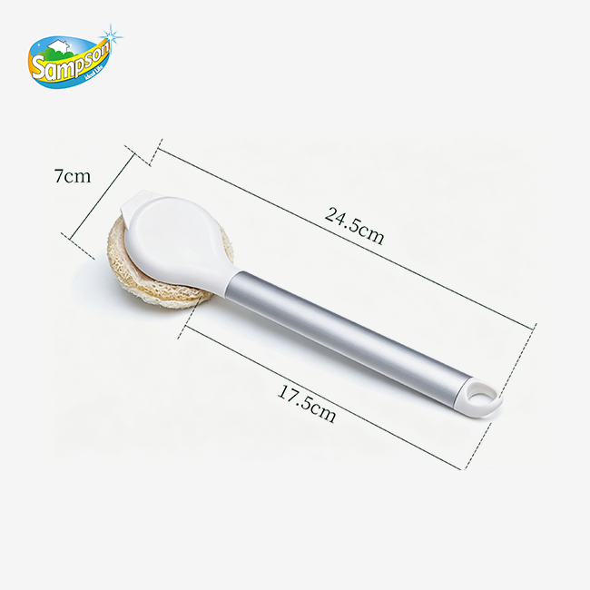 Bàn chải cọ nồi bằng xơ mướp có tay cầm bằng nhôm Bàn chải cọ nồi bằng xơ mướp có tay cầm bằng nhôm