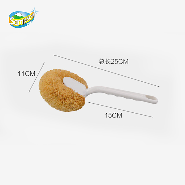 Bàn chải rửa chén bằng sợi dừa không làm trầy xước, cán dài.
